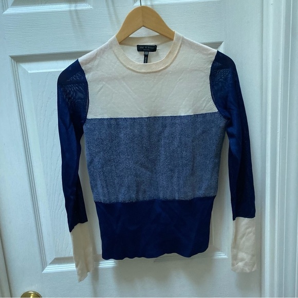 Rag & Bone blue white stripe sweater crew wool - Picture 1 of 6